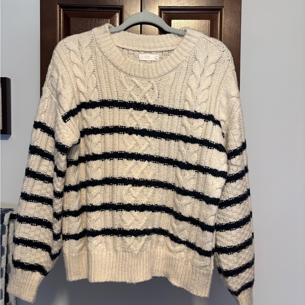 LC Lauren Conrad Navy and Cream Striped Sweater - Picture 5 of 9